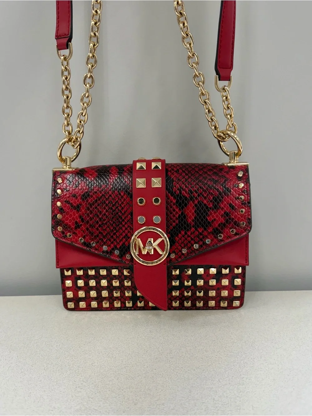 Michael Kors Greenwich Small Studded Snake-Embossed Leather Crossbody
